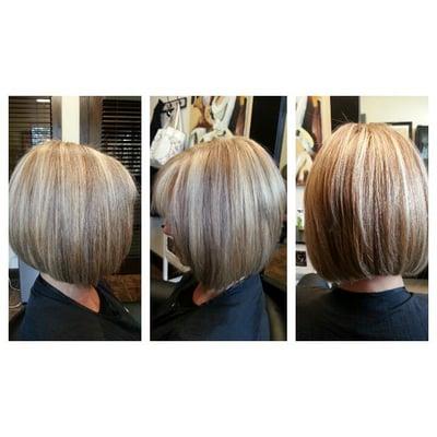 Beautiful layered bob on multidimensional blonds.