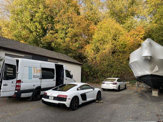 Preparing to swap tires on this amazing Audi R8 V10.