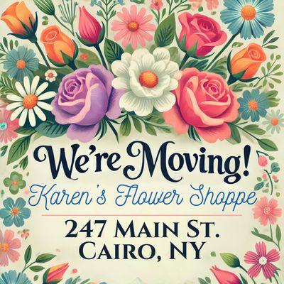 We're moving in December 2024. Our new address is 247 Main St., Cairo, NY