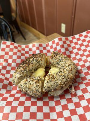 Egg and cheese on everything bagel