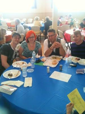 Enjoying the "Armenian Food Festival" inside the church's Helenic Hall w/ Cabby, David, Rich (our host) & Jefe!