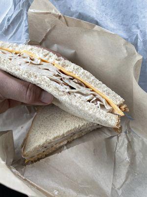 Turkey and cheese on white, simple sandwich but fresh and delicious!