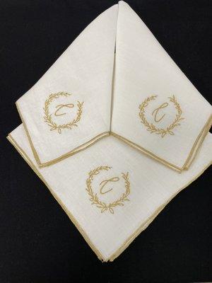 Metallic thread monogrammed dinner napkins