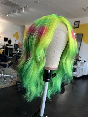 Wig and extension coloring is also offered