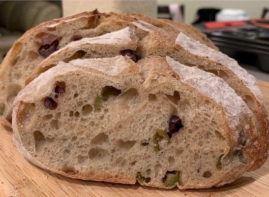 Delicious sourdough olive bread