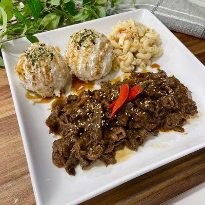 Beef Bulgogi Plate.
Beef ribeye bulgogi. Spice and Kimchi optional.