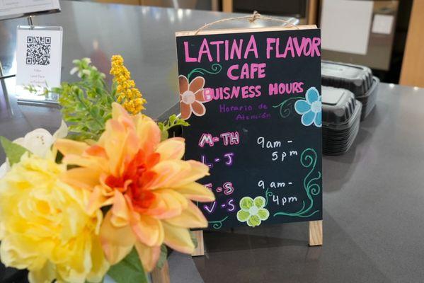 LatinA Flavor Cafe hours at Anythink Wright Farms.