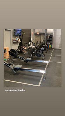 Gym set up for conditioning class.