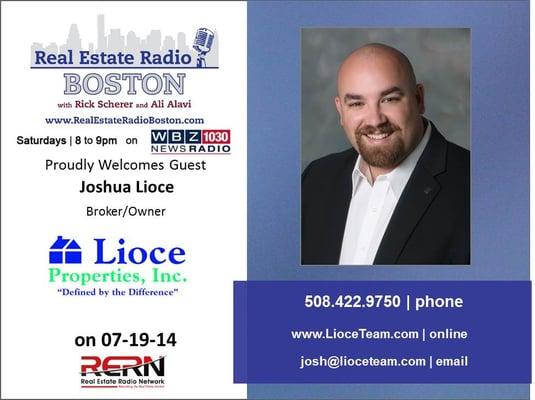 Josh being featured as a guest expert on Real Estate Radio Boston, WBZ 1030