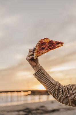 Sourdough pizza served by the slice