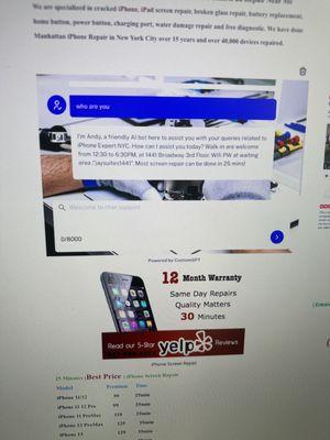 Our new ai assist "andy bot" ask me anything! At iphonexpertnyc.com