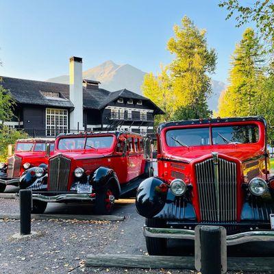 Lake McDonald Lodge with red jammers