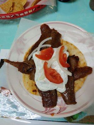 gyro sandwich with flame sauce