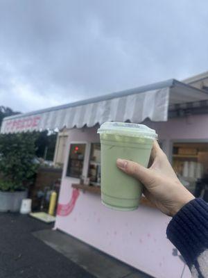 look how pale that matcha is super cute store and coffee baristas though!!!