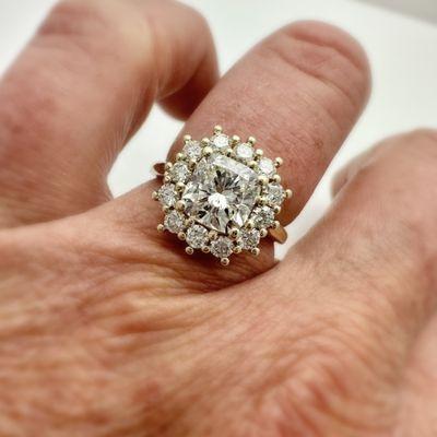 Custom engagement ring with cushion cut diamond halo ring!
