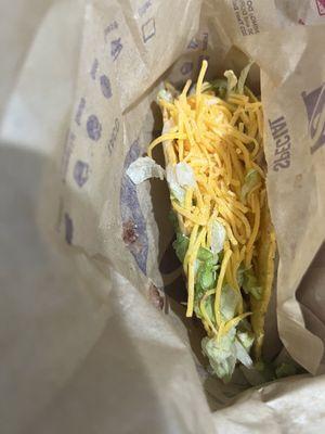 Hard taco with refried beans replacing beef via app ordered Hot Sauce Packets