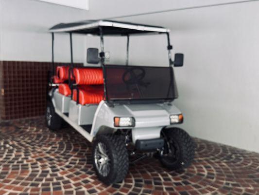 LSV Club Car DS 6 seater gas model. Lifted with off road tires. This cart is ready to take you anywhere you can imagine.