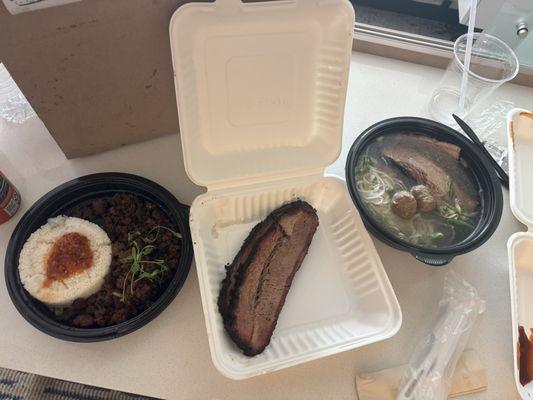 Left to right: lemongrass beef, 1/2 lb of brisket, brisket pho