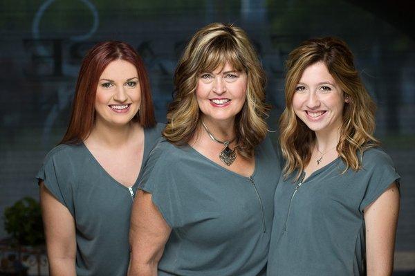 Our Team: Wendy Michaud (center) Master Stylist, Jess McNamara (Left) Make-up and Assistant to Wendy Michaud, Molly Ambrose (Right) Stylist