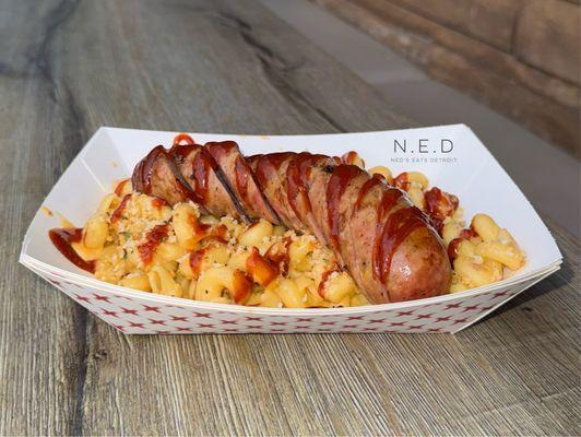 Twisted Mac & Cheese with a Ghost Pepper Sausage