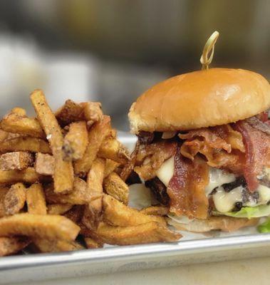 Triple smashburger with all the fixings and delicious house cut fries.