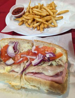 Baked Italian sub, french fries