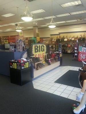 Shoes, boots, pocketbooks, sandles, accessories, etc and helpful staff.