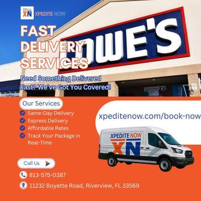 Tampa Bay same day courier: meds/materials + pickups (Home Depot, Lowe's, nurseries). Promo: book 1, next 10 mi FREE. Riverview-FishHawk.