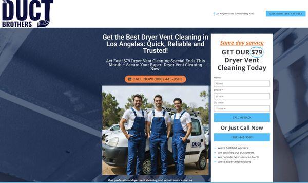 DUCT BROTHERS FRAUDULENT WEBSITE LANDING PAGE