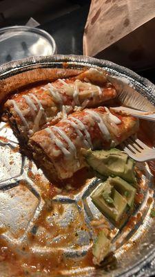 Chicken and beef burritos