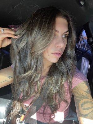 Balayage highlights, cool toning & blow out