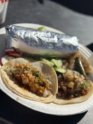 Taco al pastor. Taco de tripa and carne asada burro. Yes I was hungry