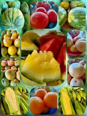 A few items we carry in season. Watermelons, Corn, Tomatoes, Citrus, Peaches