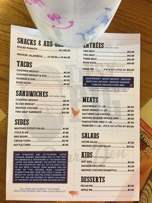 Sample menu May 2019..