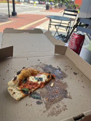 I completely forgot to take a pic of my pizza prior to eating it! I had the half personal size Margherita pizza .