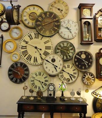 Some of the hundreds of clocks that we sell. This picture shows Timeworks clocks, 18", 23" and 31" sizes.