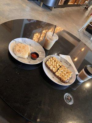 breakfast burrito and peanut butter, banana, honey