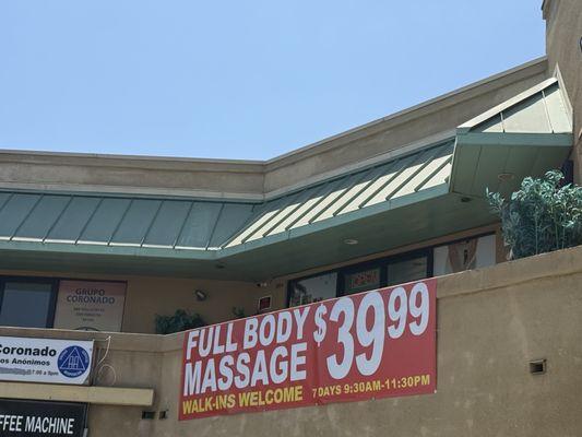 Here is the exterior, with the large sign reading walk ins welcome