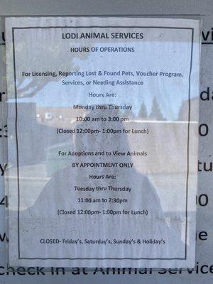 New hours of operation