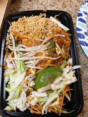 Pad Thai with Shrimp; spice level 8; ordered to go.