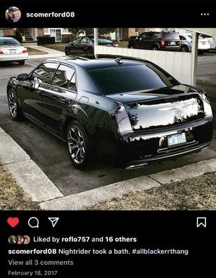 He tinted the windows all the way around, and also tinted the side marker lights, rear brake lights top and bottom and the trunk lid light.