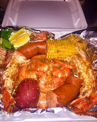 Lobster Tail, Shrimp, Sausage Corn & Potato!