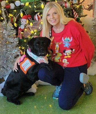 My dog and I at work. With extensions in this photo