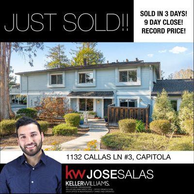 SOLD! - $710,000 | 1132 Callas Ln #3 | 3 Bedroom * 1.5 Bath | 1,134 sf Marketing and Negotiations by Jose Salas DRE02052088 Keller Williams