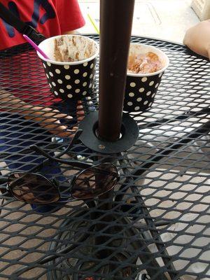 Kids just finishing up their desserts.