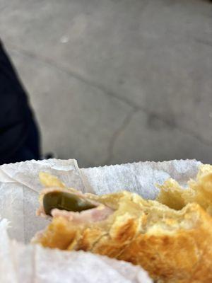 Uncooked Ham and Cheese Jalapeno Croissant And chocolate donut? I received the chocaste scraps