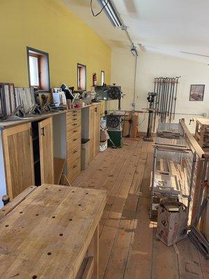 Upstairs with workbenches