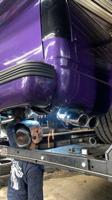 Custom exhaust exit on this Chevy c1500