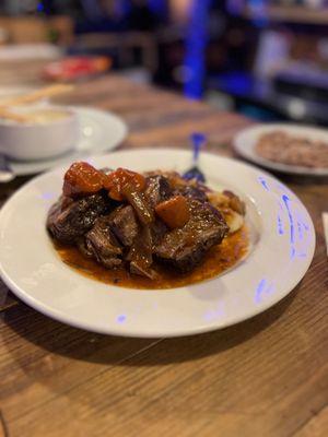 Braised short ribs with mashed potatoes and carrots. AMAZING