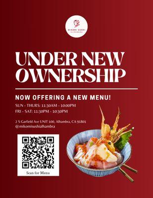 Under New Ownership with New Menu!